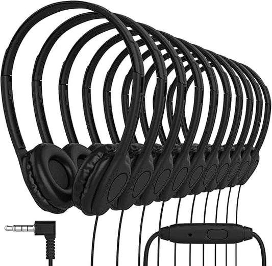 20 Pack Black On-Ear Headphones with Microphone