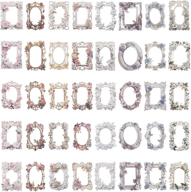80 Vintage Flower Craft Paper Frames in 8 Styles