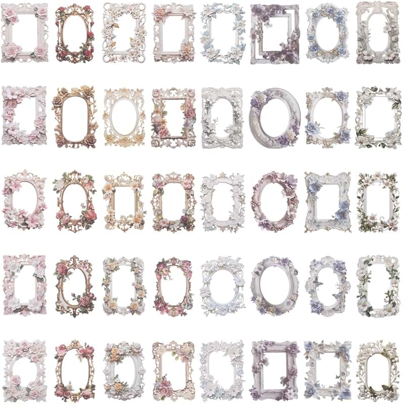 80 Vintage Flower Craft Paper Frames in 8 Styles
