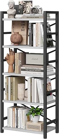 5-Tier Tall Wood and Metal Bookcase for Storage