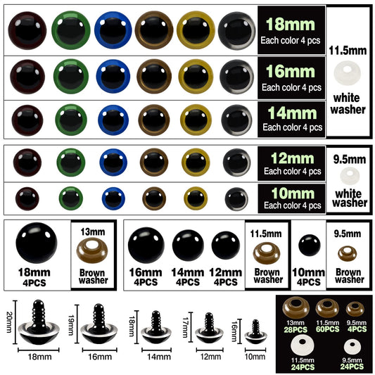 Colorful Safety Eyes Set 140pcs 10-18mm for Dolls and Amigurumis