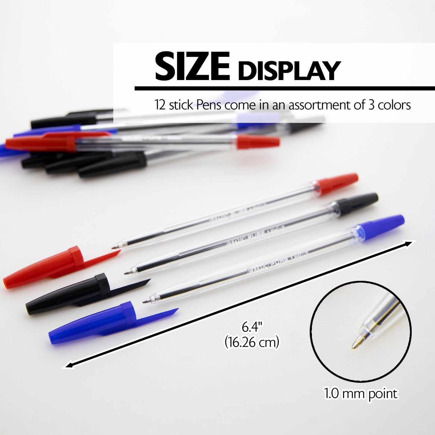 Assorted Color Stick Pen Pack of 12