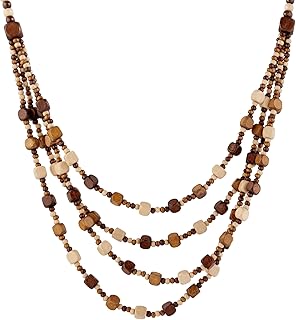 Vintage Wooden Beaded Multi-Layered Long Necklace