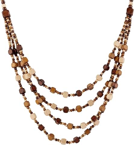 Vintage Wooden Beaded Multi-Layered Long Necklace