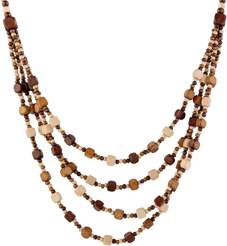 Vintage Wooden Beaded Multi-Layered Long Necklace