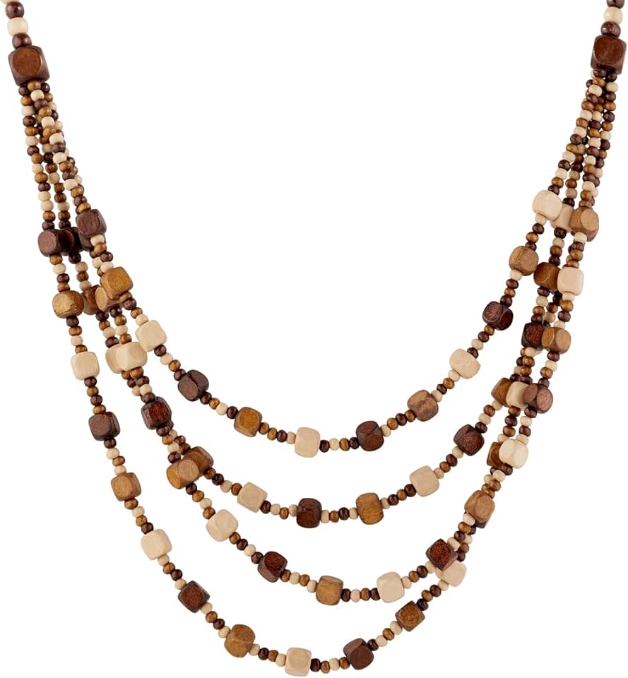 Vintage Wooden Beaded Multi-Layered Long Necklace