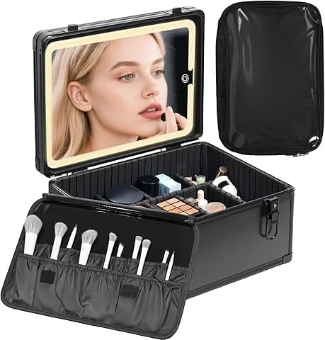 Waterproof Lighted Makeup Case with Mirror and Dividers