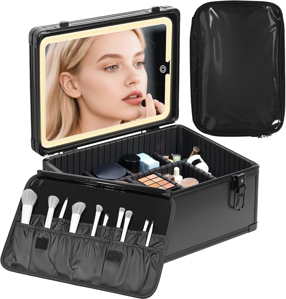Waterproof Lighted Makeup Case with Mirror and Dividers