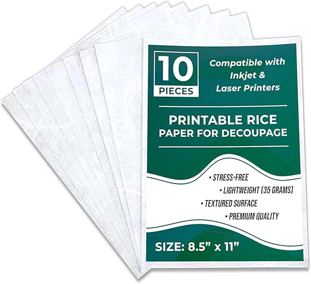 Printable rice paper sheets for decoupage, 8.5x11, 10 sheets