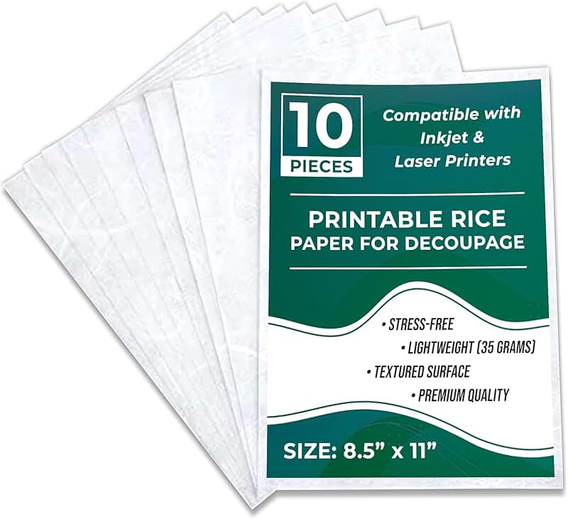 Printable rice paper sheets for decoupage, 8.5x11, 10 sheets