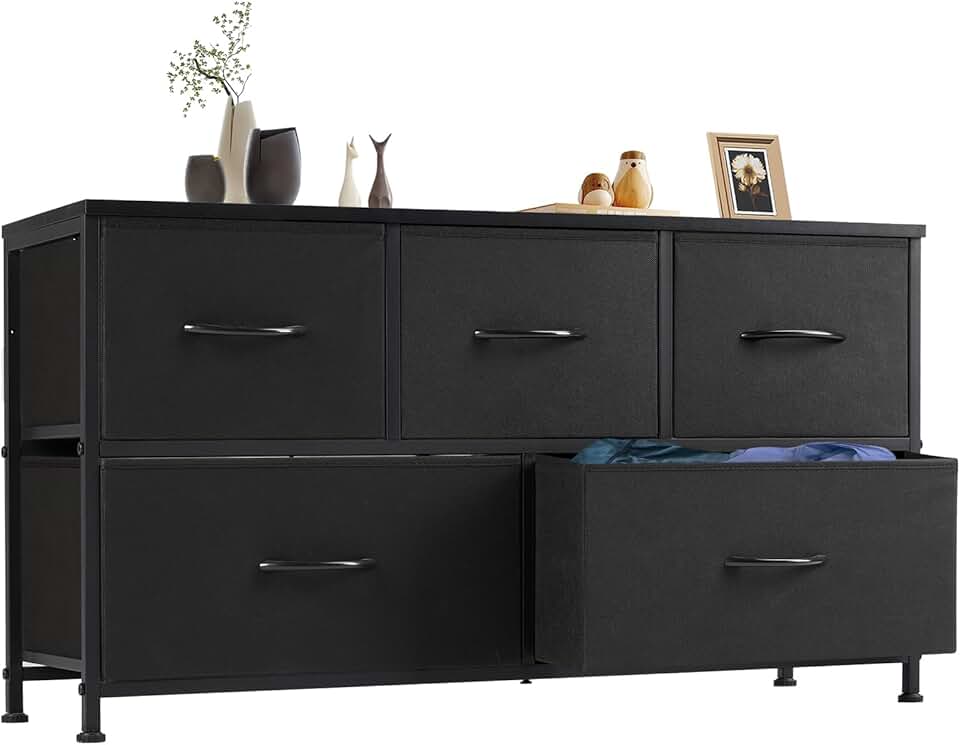 Sweetcrispy 5-Drawer Bedroom Dresser with Steel Frame