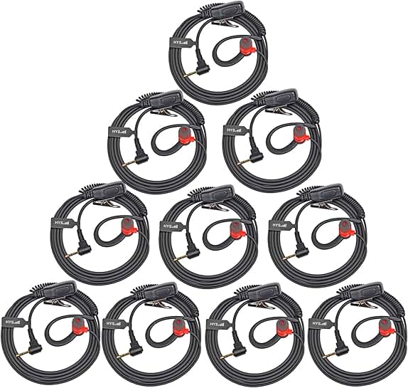 Walkie Talkie Earpiece with Mic and PTT, 10 Pack