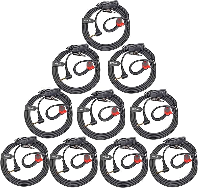 Walkie Talkie Earpiece with Mic and PTT, 10 Pack
