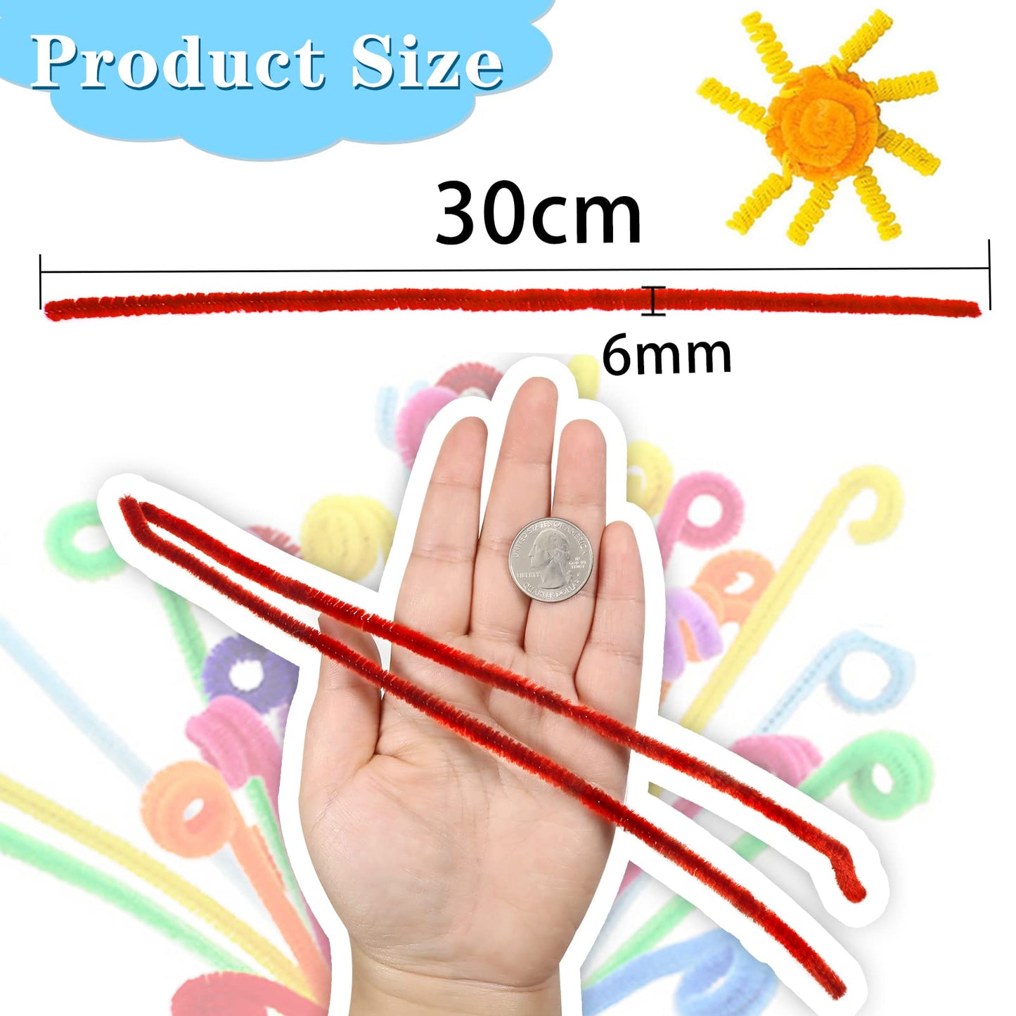 Red Fuzzy Art Stems 100pcs Pipe Cleaners for DIY Decorations