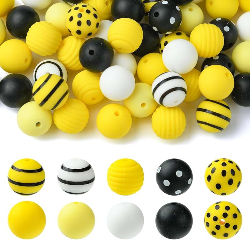 70 Yellow Silicone Beads for Crafts and Keychains