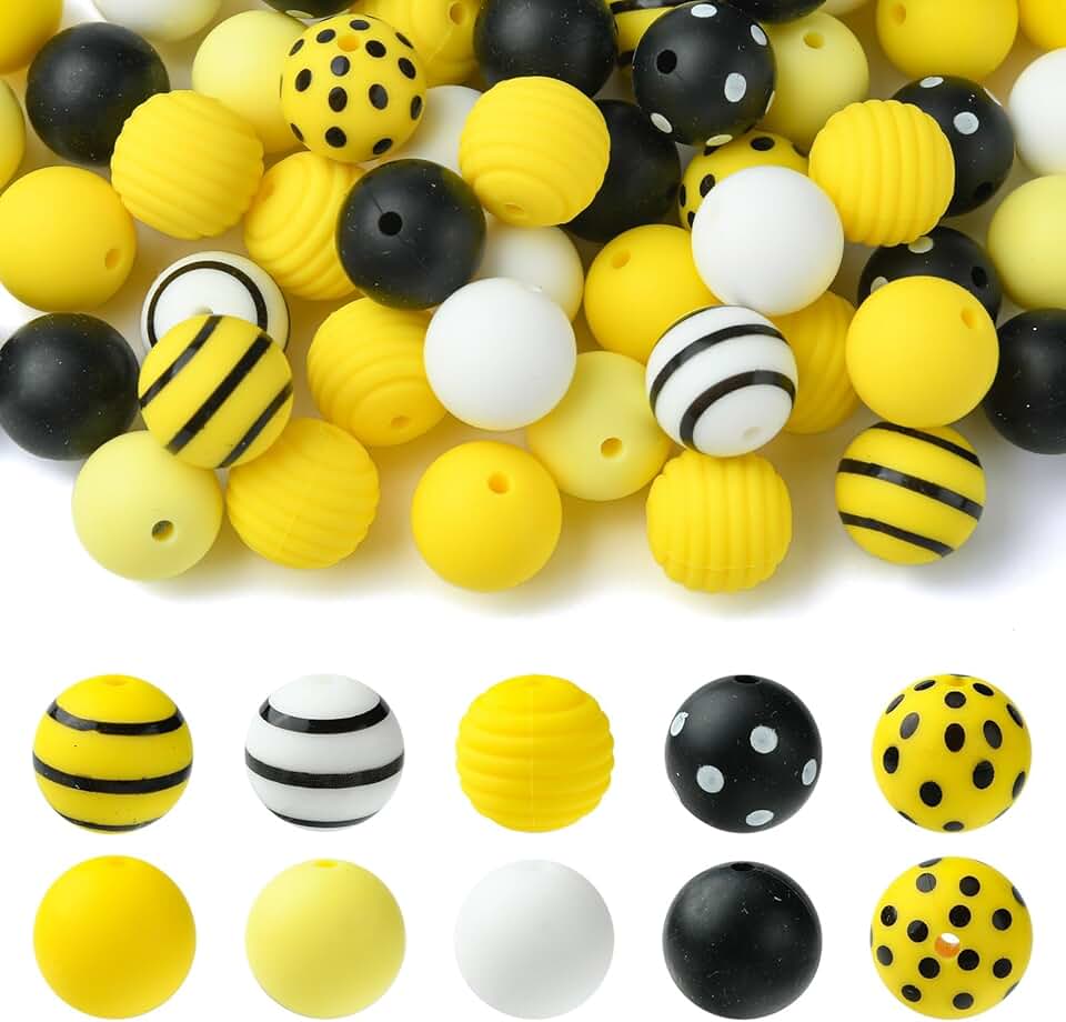 70 Yellow Silicone Beads for Crafts and Keychains