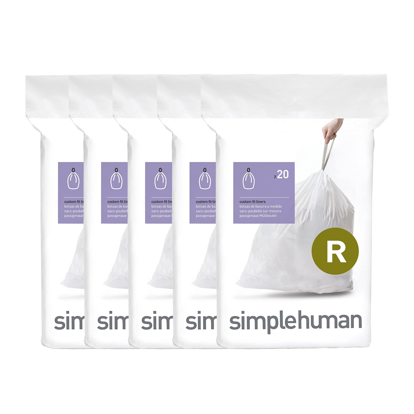 Code R Custom Fit Dr string Trash Bags in Dispenser Packs, 10 Liter  2.6 lon, White, 100 Count Pack of 5)