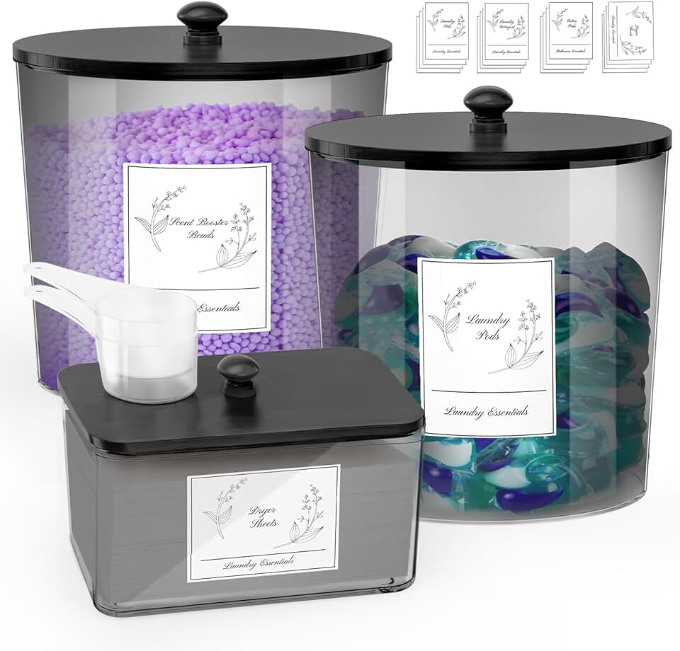 3-Piece Laundry Powder and Dryer Sheet Storage Jars