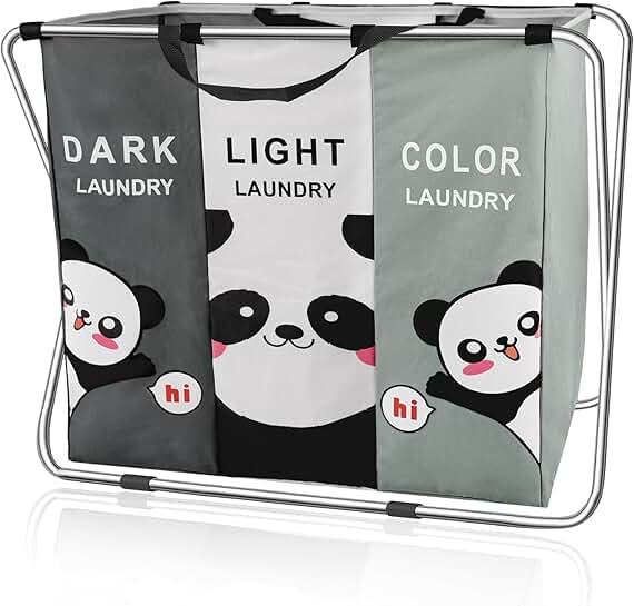 Three-Section Laundry Hamper with Waterproof Oxford Bag