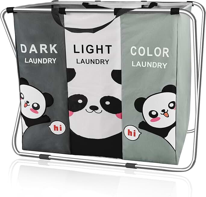 Three-Section Laundry Hamper with Waterproof Oxford Bag