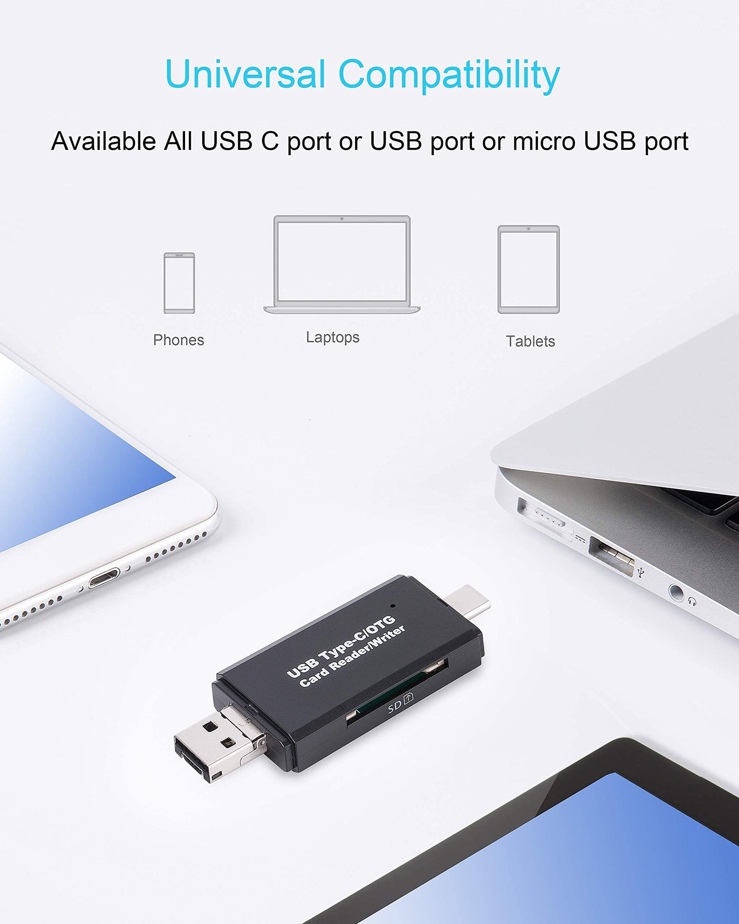 Micro SD Card Reader, 3 in 1 USB-C USB-A Micro USB Camera Memory Card Reader, Trail Camera SD Card Adapter for PC/Laptop/Smart Phone/Tablet, for SD/Micro SD/SDHC/SDXC/MMC/MMC/UHS-I ect