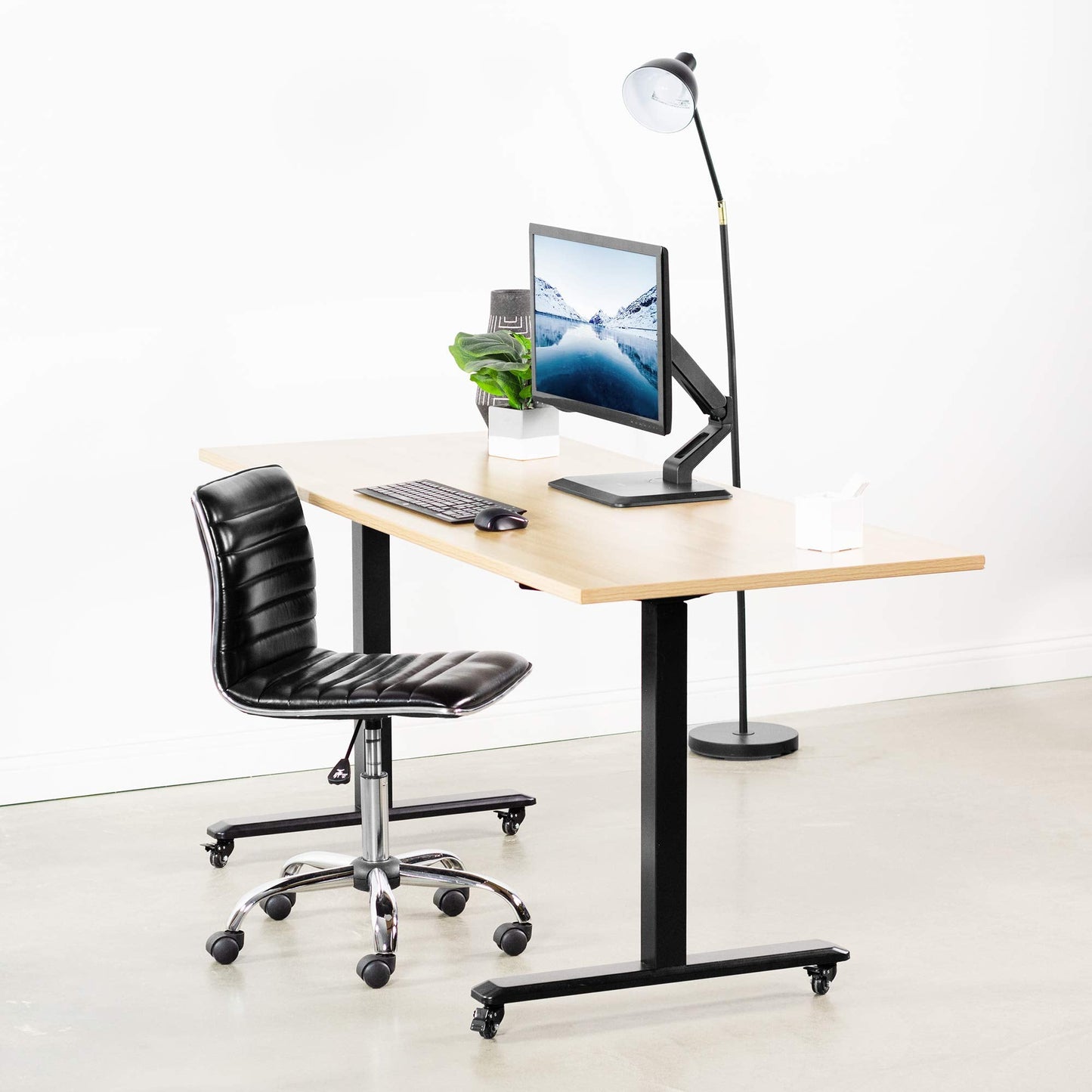 Premium VESA Single 17 to 32 inch Computer Monitor & Touch Screen Desk Stand with Rotating Base, Freestanding Pneumatic Height Adjustable Arm Mount STAND-V001R