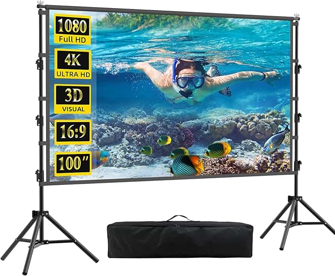100-inch portable indoor projection screen with stand