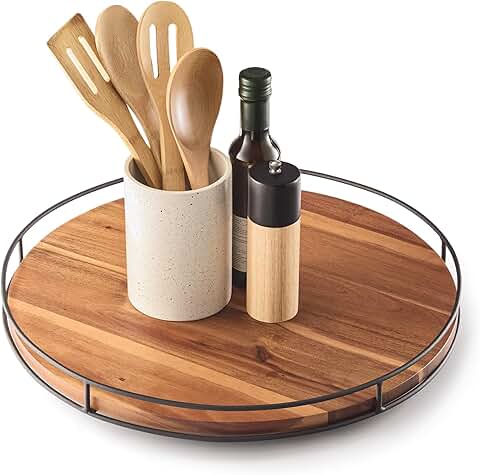 Large 18-inch Acacia Wood Lazy Susan with Metal Frame