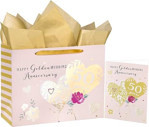 Large 50th Anniversary Gift Bag with Card and Tissue