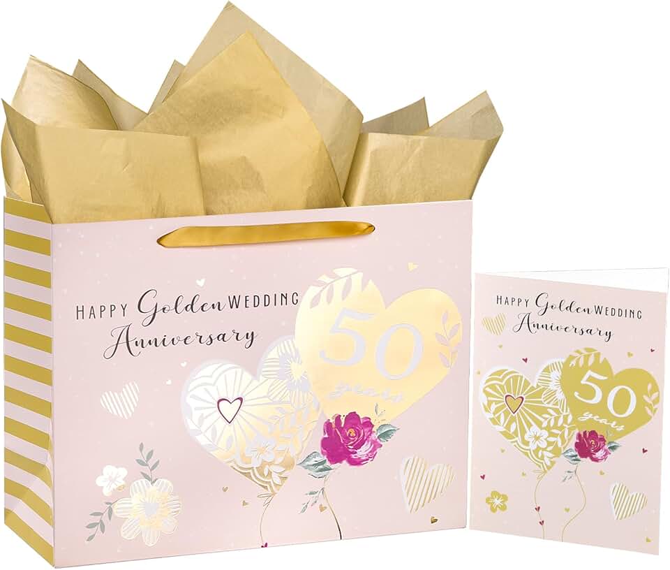 Large 50th Anniversary Gift Bag with Card and Tissue