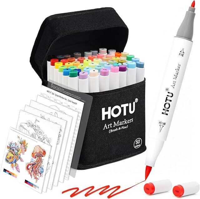 50-Color Alcohol Markers with Dual Tips and Case