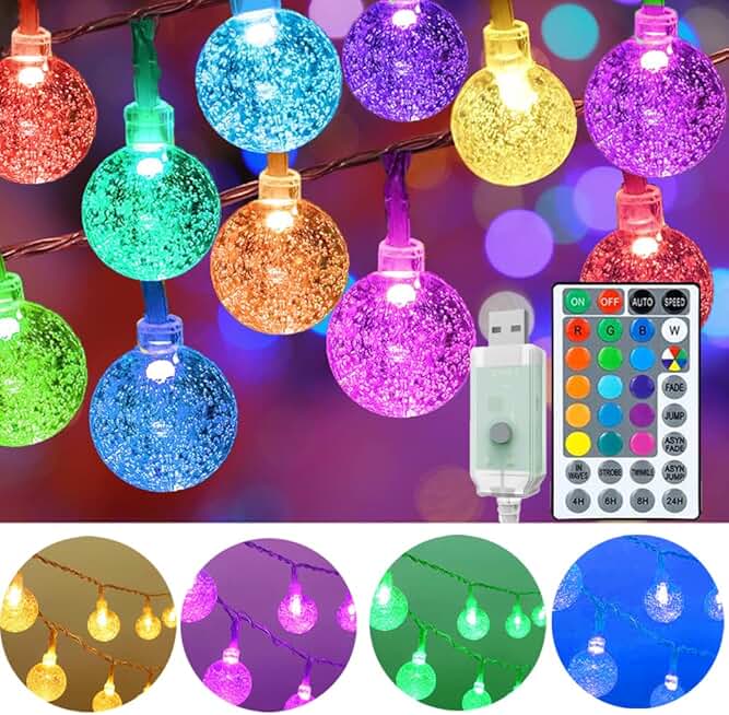 50ft Color Changing Globe String Lights for Indoor Use