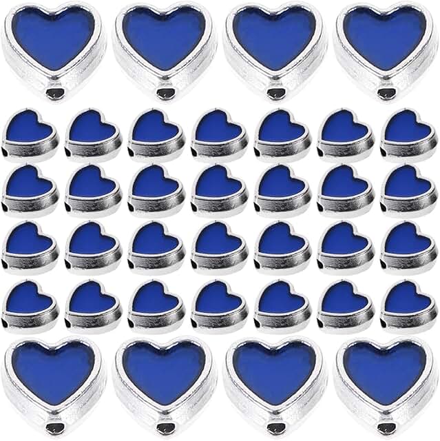 100 Blue Heart Spacer Beads for Jewelry Making