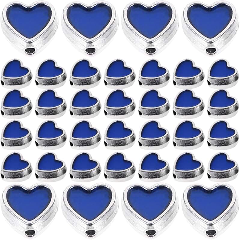100 Blue Heart Spacer Beads for Jewelry Making