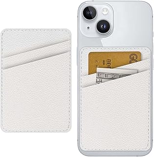 Leather phone card holder with stick back in white