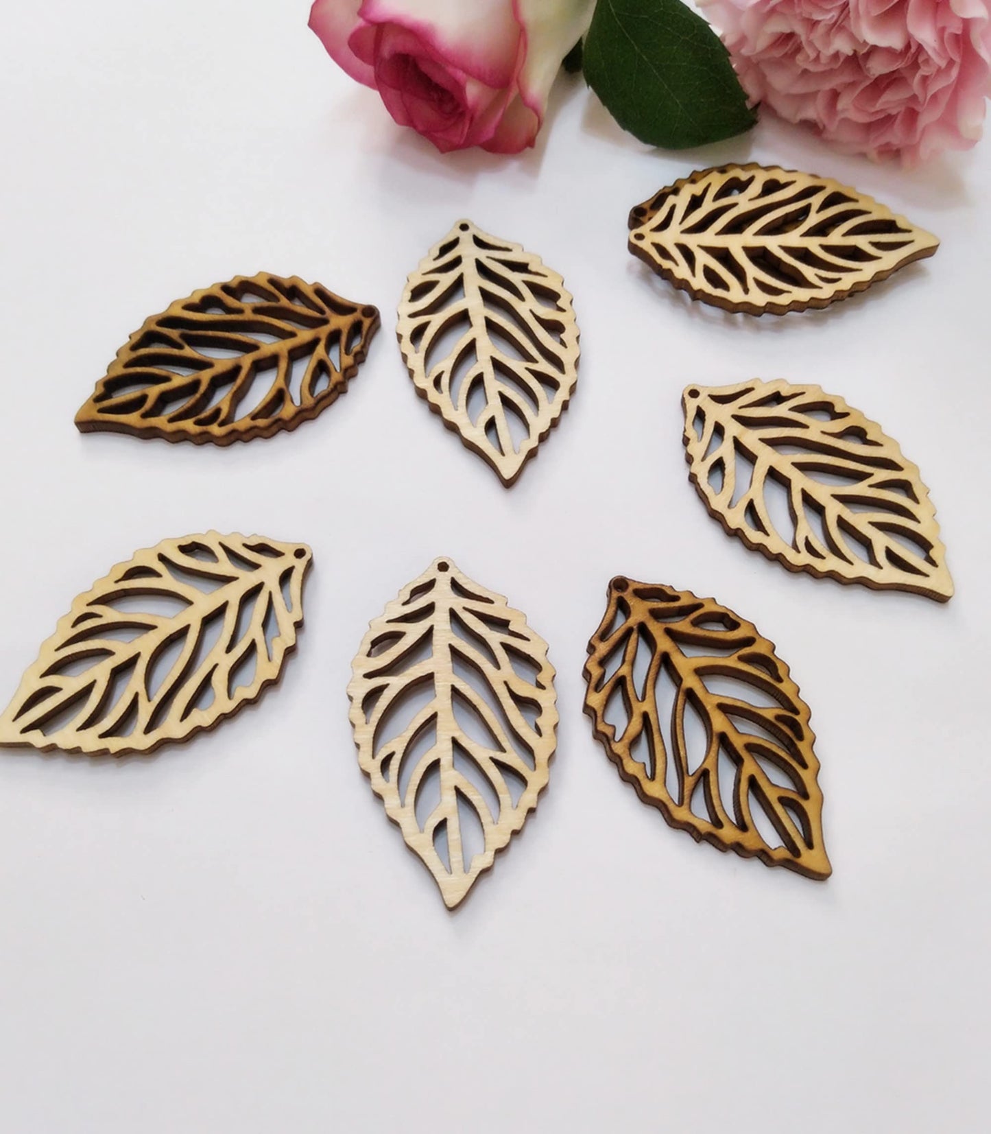 30pcs Natural Wood Leaf Earring Blanks 2"