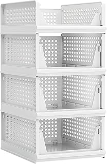 Four Stackable Plastic Storage Baskets for Home Use