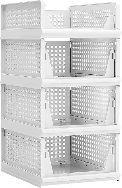Four Stackable Plastic Storage Baskets for Home Use