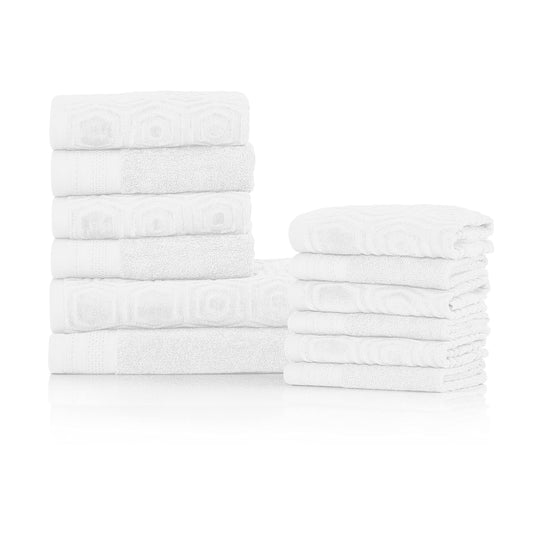100% Cotton Honeycomb Jacquard Towel Set, 12 Piece, White