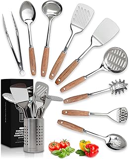 Stainless Steel Kitchen Utensils Set with Wood Handles