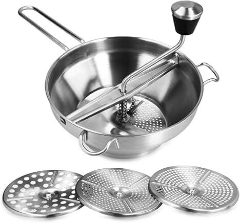 Stainless Steel Food Mill with Hand Crank and Discs