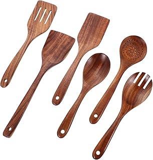 Teak Wood Kitchen Utensils with Heat-Resistant Handles