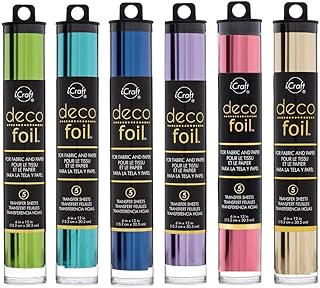 Bundle of 6 Deco Foil Transfer Sheets in Champagne, Spring Green, Aqua, Deep Blue, Lilac, and Pink Melon