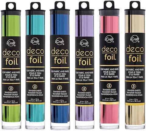 Bundle of 6 Deco Foil Transfer Sheets in Champagne, Spring Green, Aqua, Deep Blue, Lilac, and Pink Melon