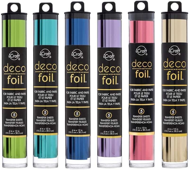 Bundle of 6 Deco Foil Transfer Sheets in Champagne, Spring Green, Aqua, Deep Blue, Lilac, and Pink Melon