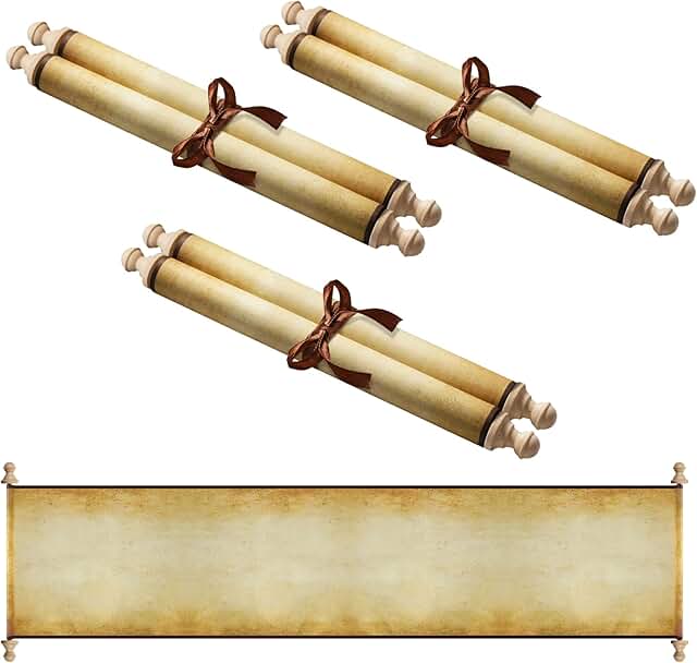 Set of 3 blank scroll papers with wood rods