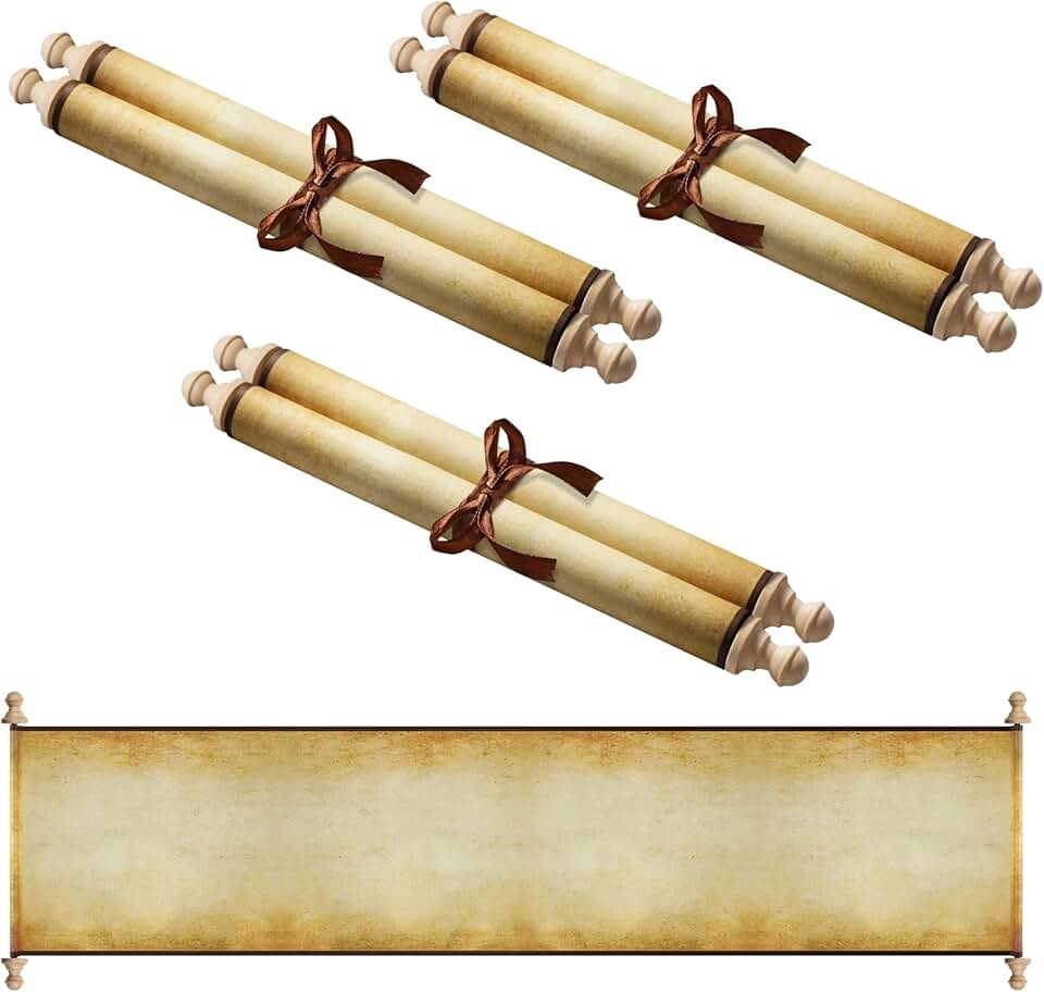 Set of 3 blank scroll papers with wood rods
