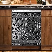 Black Wave Flower Magnetic Cover for Dishwasher and Fridge