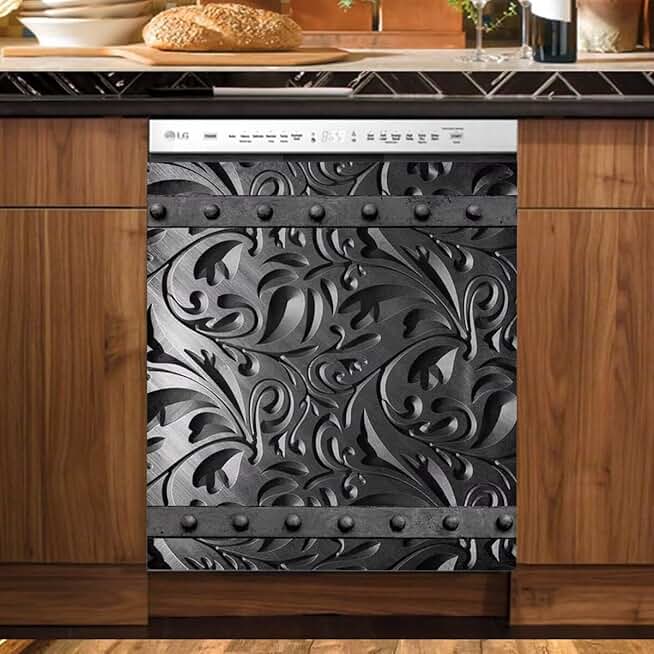 Black Wave Flower Magnetic Cover for Dishwasher and Fridge