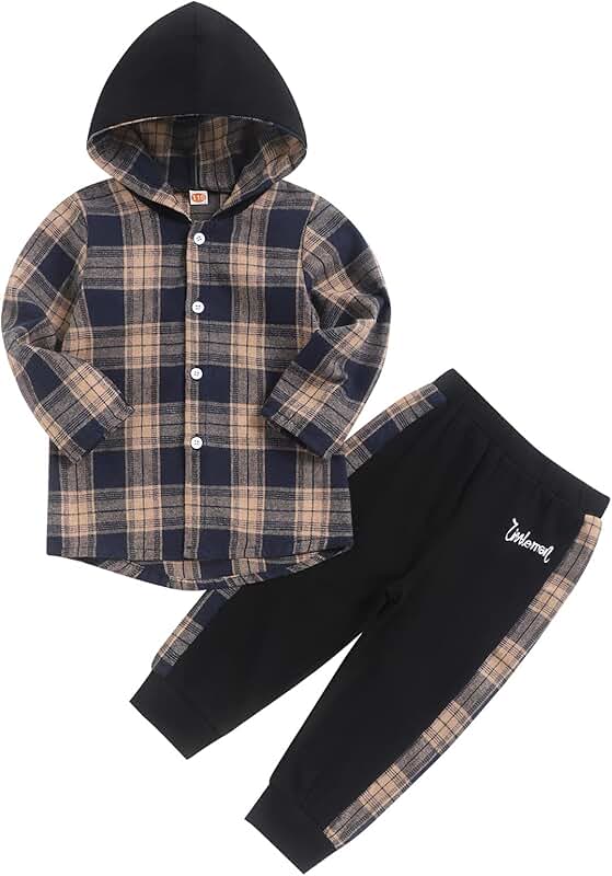 Toddler Boys Flannel Hooded Top and Pants Set